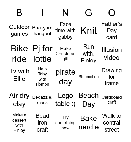 Tess’s Summer bingo Card