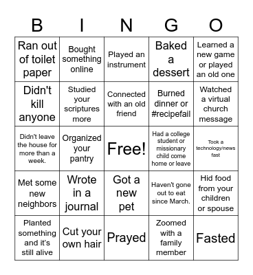 Chapin Belle's Bingo Card