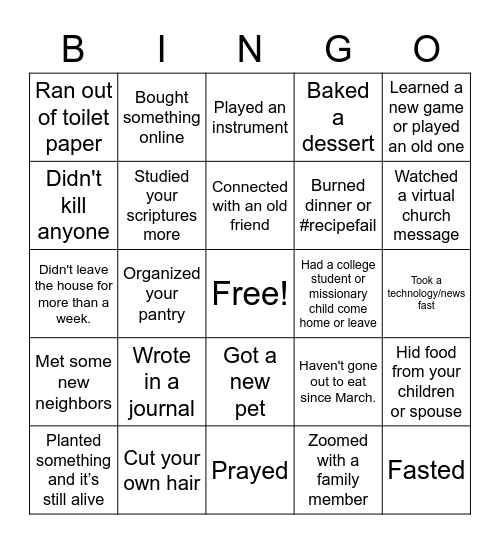 Chapin Belle's Bingo Card