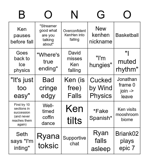 Ken Stream Fall King Bingo Card
