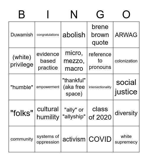 SSW GRAD BINGO Card