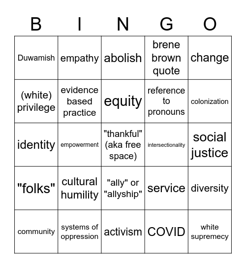 SSW GRAD BINGO Card