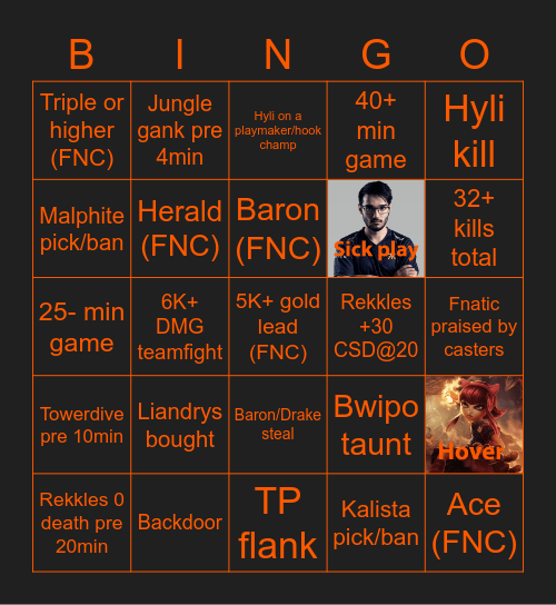 Fnatic vs Excel Esports Bingo Card
