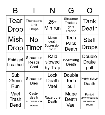 Speed Runs Bingo Card