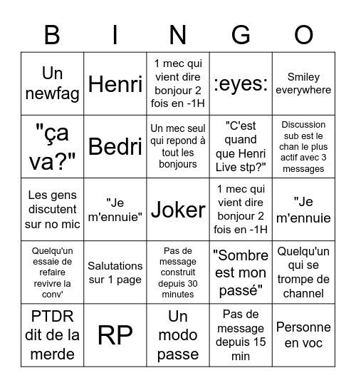 Serveur mort Bingo Card