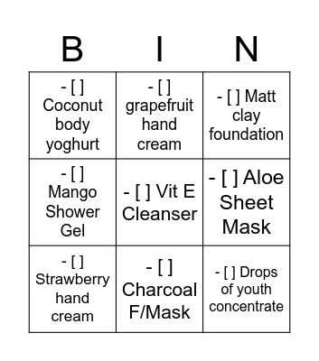Untitled Bingo Card