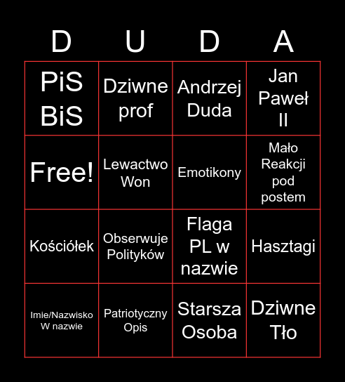 PiS'owskie bingo Card