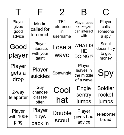 TF2 Boot Camp Bingo Card