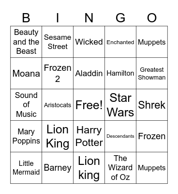 Musical Bingo Card