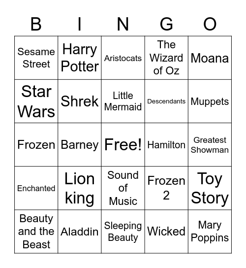 Musical Bingo Card