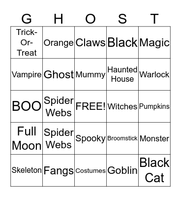 Halloween Bingo Card
