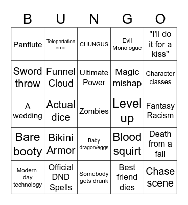 BUNGO D&D Bingo Card