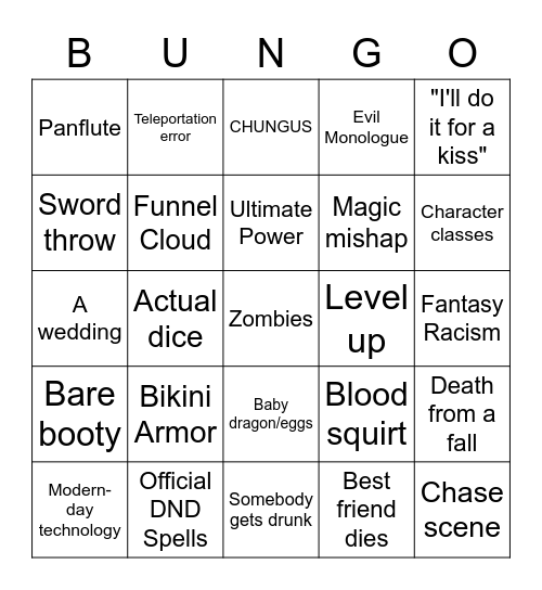 BUNGO D&D Bingo Card