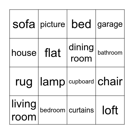 Rooms and furniture Bingo Card