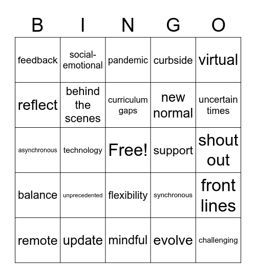 Buzz Word Bingo Card