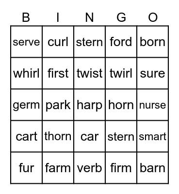 R-Controlled Bingo Card