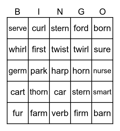 R-Controlled Bingo Card