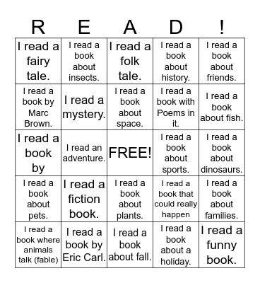 Book Challenge Bingo Card