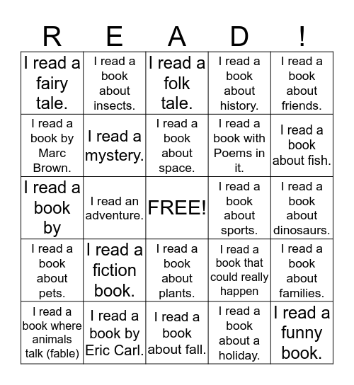 Book Challenge Bingo Card