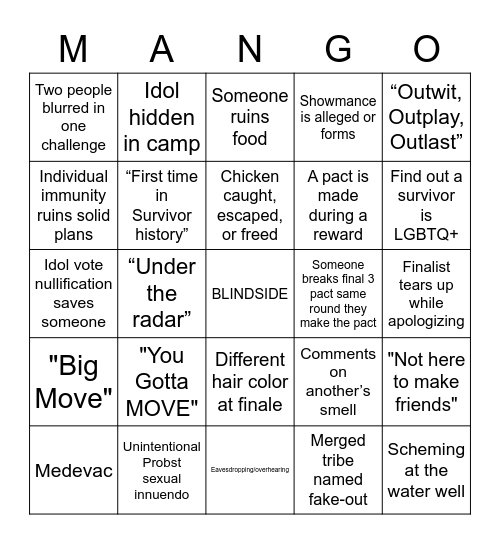 Survivor Bingo Card