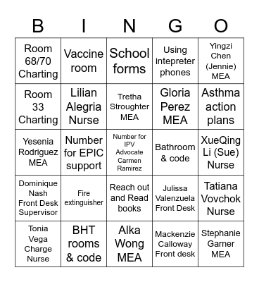 CHC Orientation Bingo Card