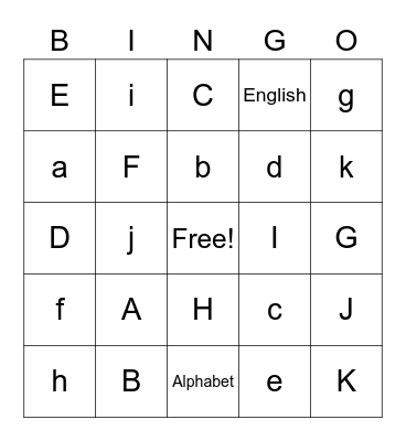 Alphabet Bingo Card