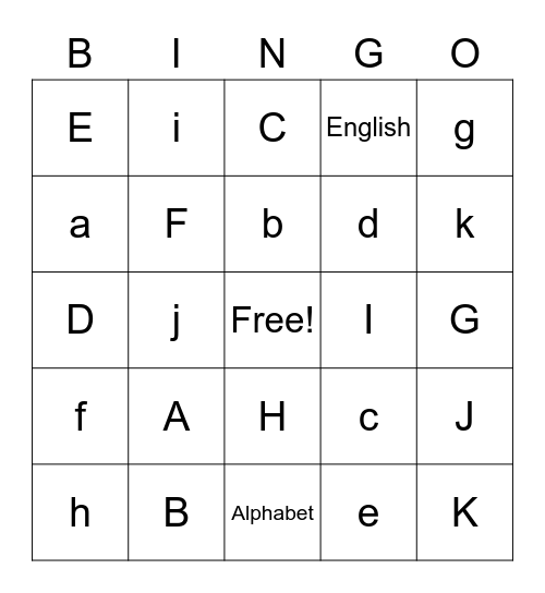 Alphabet Bingo Card