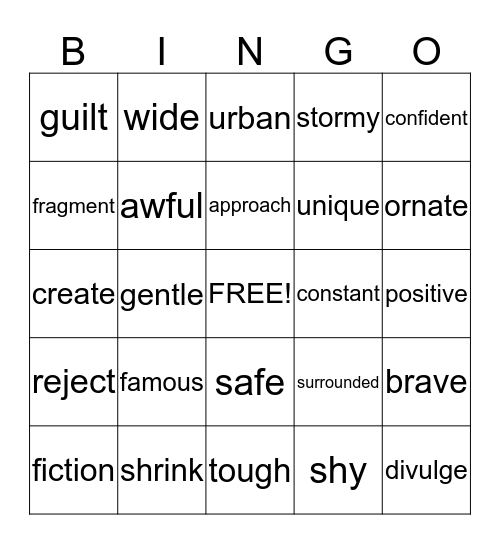 Antonyms Bingo Card