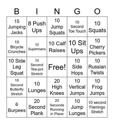 Fitness Bingo Card