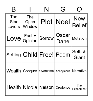 Literature Bingo Card
