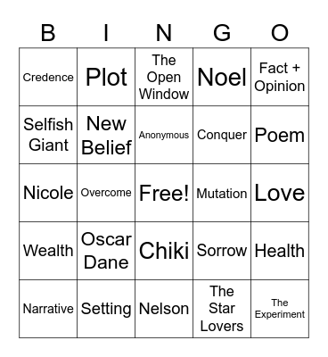 Literature Bingo Card