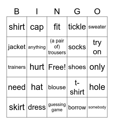 UNIT 9 - clothes Bingo Card