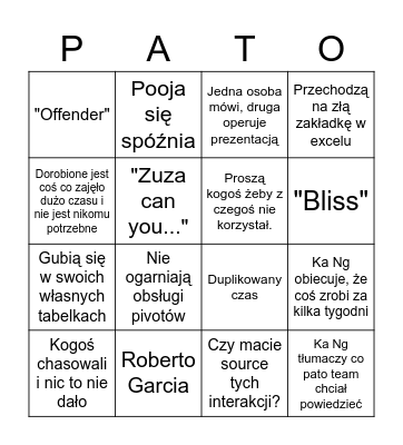Pato Call Bingo Card