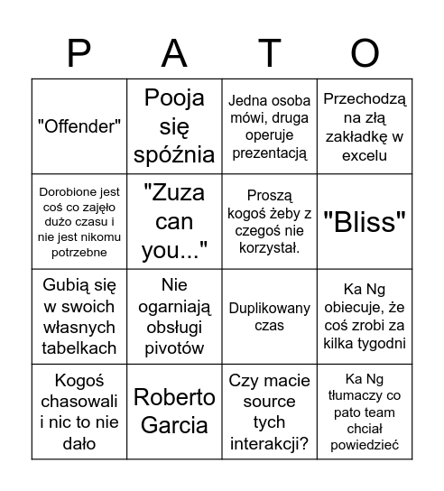 Pato Call Bingo Card