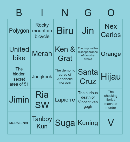 Seonah Bingo Card