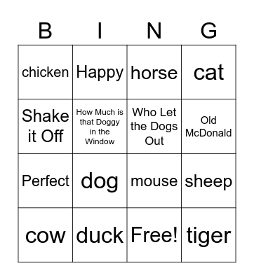 Old McDonald Bingo Card
