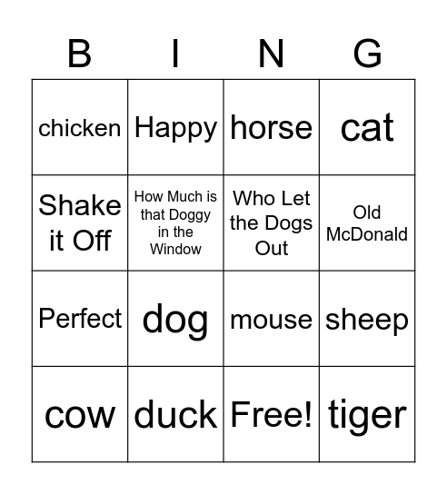 Old McDonald Bingo Card