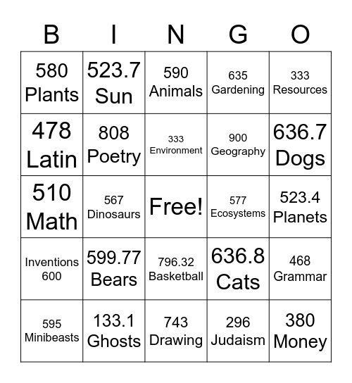 DEWEY BINGO Card