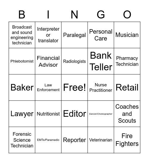 STEM Careers Bingo Card