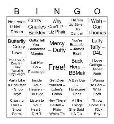GCYP Music Bingo Card