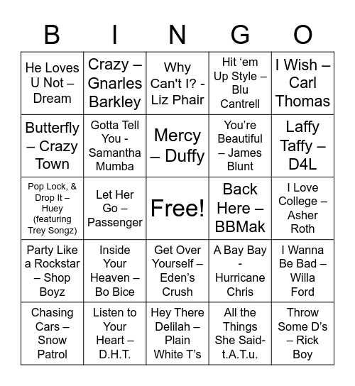 GCYP Music Bingo Card
