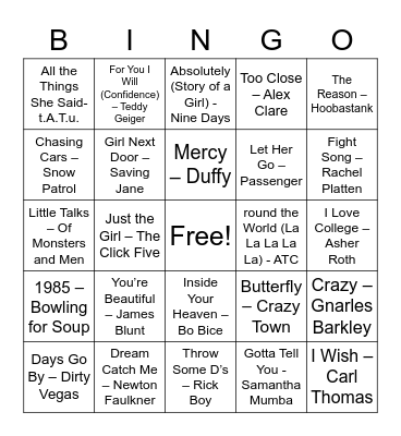 GCYP Music Bingo Card
