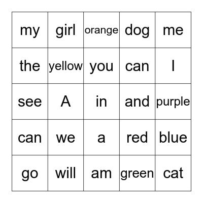 Popcorn Words - fall Bingo Card