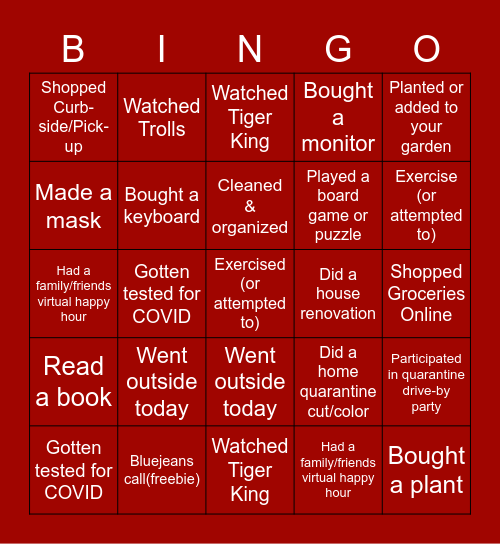 Adobe Quarantine Bingo! Bingo Card