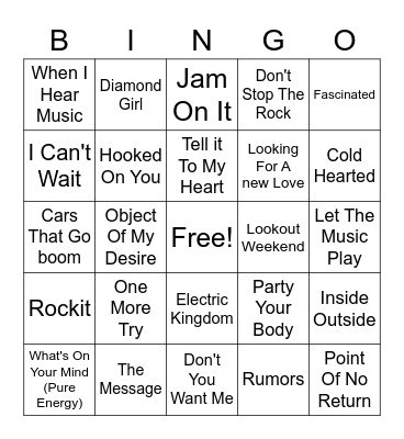 80s Freestyle Bingo Card