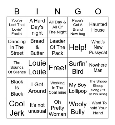 60s Hits Bingo Card