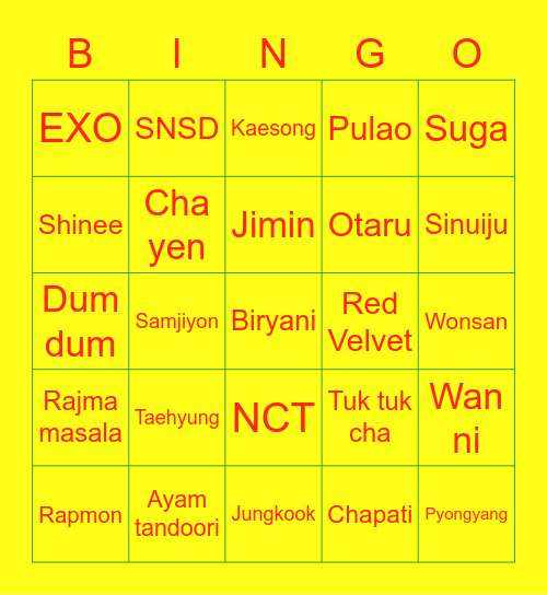 Bingo norak Bingo Card