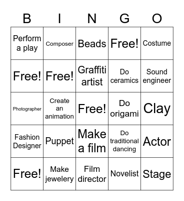 Creative Activities and Artistic Professions Vocab Bingo Card