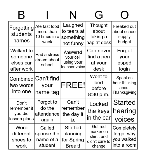 The Dark, Evil Vortex of Late September, October, and November Bingo Card