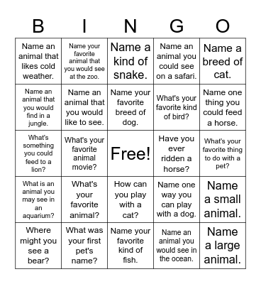 ANIMALS Bingo Card